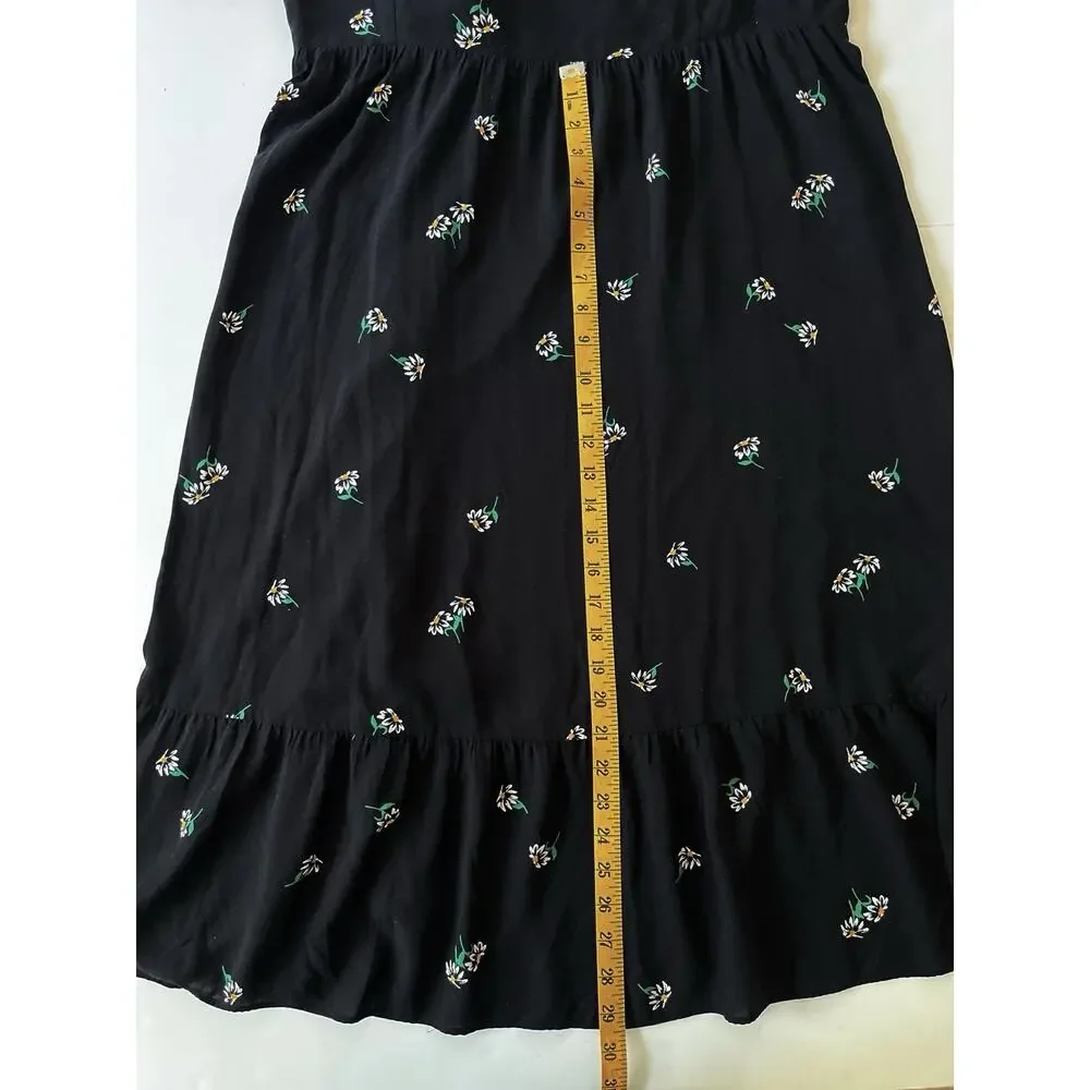 Old Navy Cami Midi Dress XL Black Daisy Print Ruffled Smocked Lightweight - Picture 7 of 10